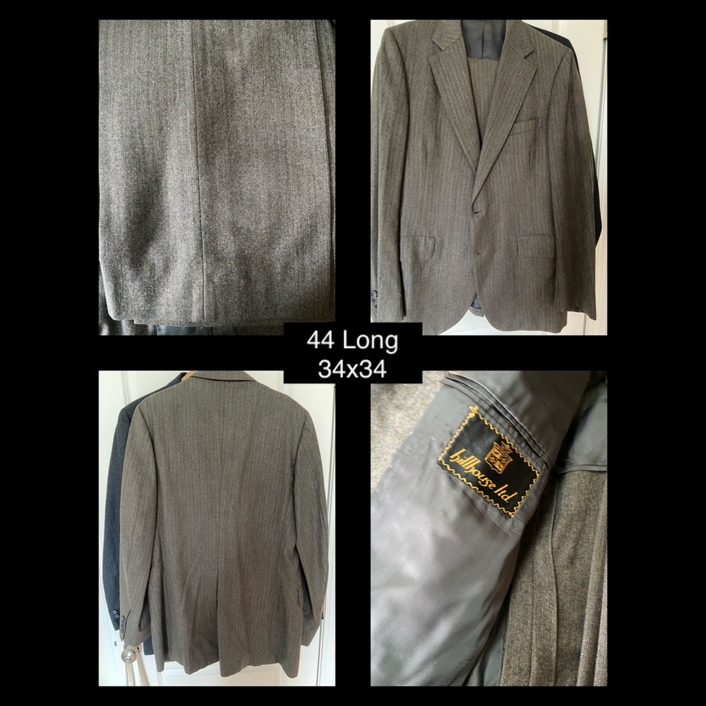MENS Vintage Grey herringbone wool blend 2-piece suit size 44L 34x34